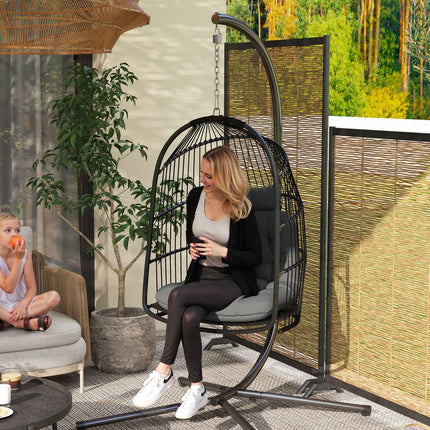 Chaise suspendue panier suspendu avec coussin balançoire en polyrotin extérieur intérieur chaise suspendue pliable capacité de charge jusqu'à 150 kg balançoire suspendue panier chaise suspendue pour salon balcon terrasse gris foncé