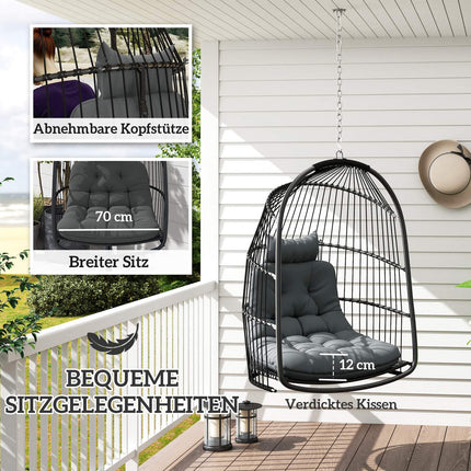 Chaise suspendue panier suspendu avec coussin balançoire en polyrotin extérieur intérieur chaise suspendue pliable capacité de charge jusqu'à 150 kg balançoire suspendue panier chaise suspendue pour salon balcon terrasse gris foncé