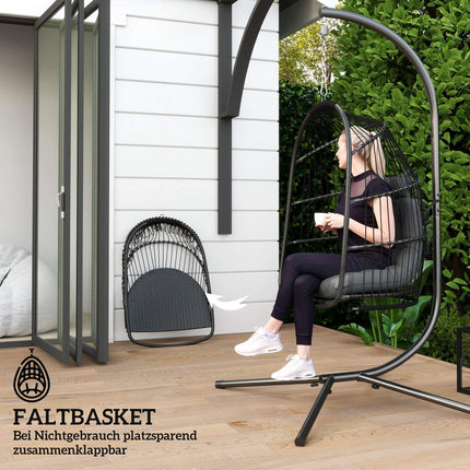 Chaise suspendue panier suspendu avec coussin balançoire en polyrotin extérieur intérieur chaise suspendue pliable capacité de charge jusqu'à 150 kg balançoire suspendue panier chaise suspendue pour salon balcon terrasse gris foncé