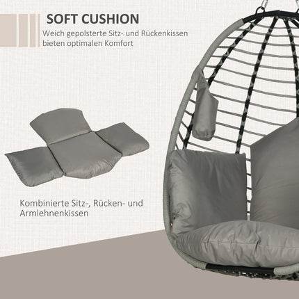Hängender Schaukelstuhl mit Kissen – 120 kg Traglast, Stahlgrau