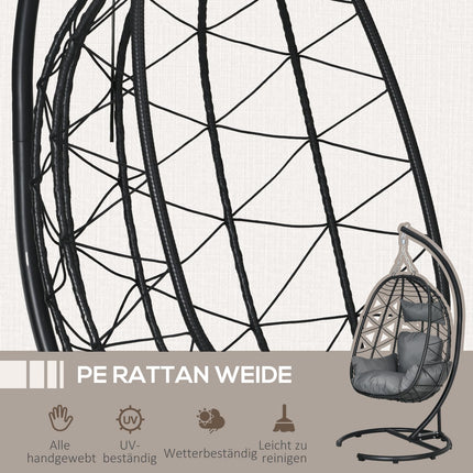Rattan-Hängesessel, 195 cm, Indoor/Outdoor, 150 kg Tragkraft