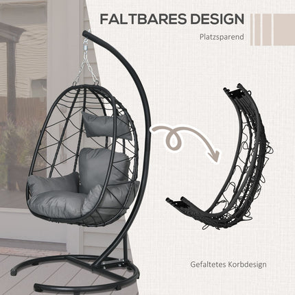 Rattan-Hängesessel, 195 cm, Indoor/Outdoor, 150 kg Tragkraft