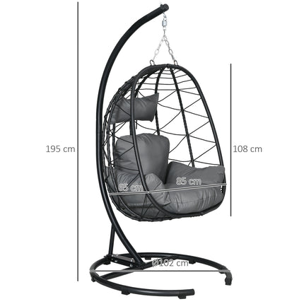 Rattan-Hängesessel, 195 cm, Indoor/Outdoor, 150 kg Tragkraft