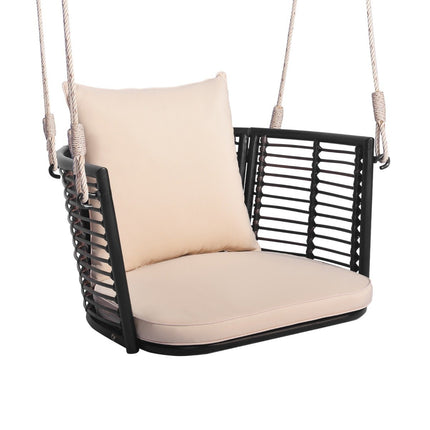 Chaise suspendue avec une capacité de charge jusqu'à 180 kg, siège suspendu avec coussins et structure en métal et cordes de suspension 77 x 62 x 38 cm