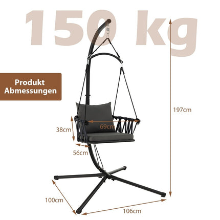 Hanging chair with frame Foldable hanging chair with comfortable seat and back cushions