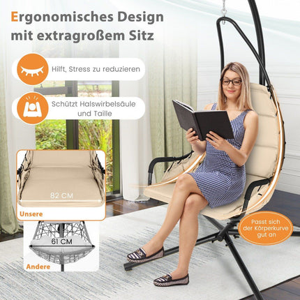Hängesessel mit Gestell &amp; extra großer gepolsterter Sitzfläche &amp; robustem Metallgestell Hängematte beige