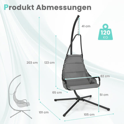 Hängesessel mit Gestell &amp; Extra großer gepolsterter Sitzfläche &amp; robustem Metallrahmen Hängematte grau