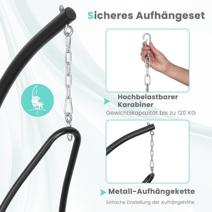 Hängesessel mit Gestell &amp; Extra großer gepolsterter Sitzfläche &amp; robustem Metallrahmen Hängematte grau