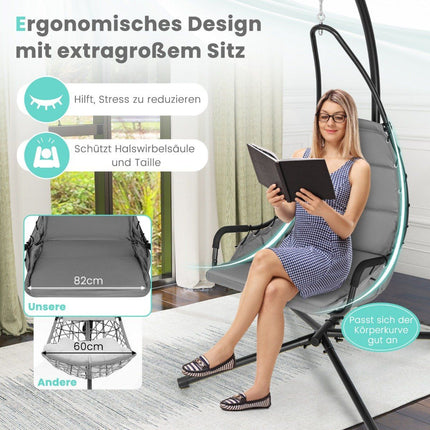 Hängesessel mit Gestell &amp; Extra großer gepolsterter Sitzfläche &amp; robustem Metallrahmen Hängematte grau
