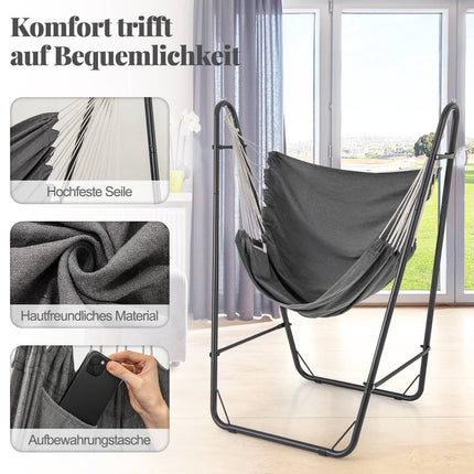 Závěsné křeslo s rámem, šedá, bavlna-polyester, nosnost 120 kg