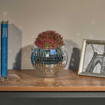 Hanging flower pot with disco ball