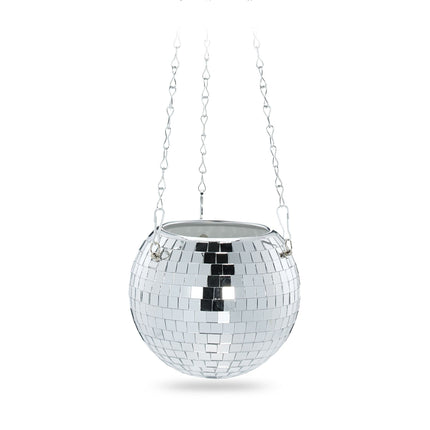 Hanging flower pot with disco ball