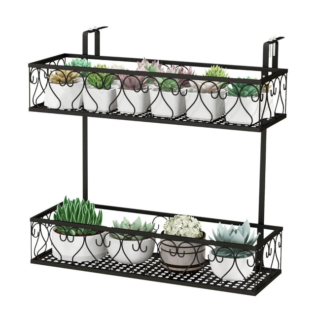 Hängeregal 2-stöckig Blumentopfhalter 60 x 33 x 59 cm schwarz
