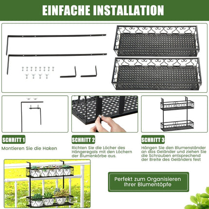 Hängeregal 2-stöckig Blumentopfhalter 60 x 33 x 59 cm schwarz