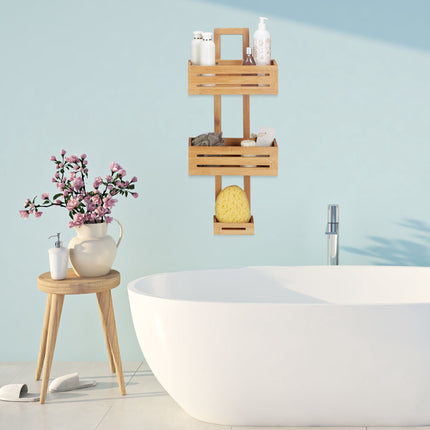 Hanging shower basket in bamboo
