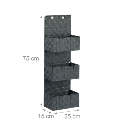 Hanging storage in fabric with 3 baskets