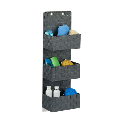 Hanging storage in fabric with 3 baskets
