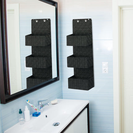 Hanging storage in fabric with 3 baskets