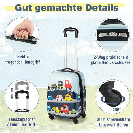 Hartschalenkoffer 2-teiliges Handgepäck-Set mit Spinner-Rollen, Blau