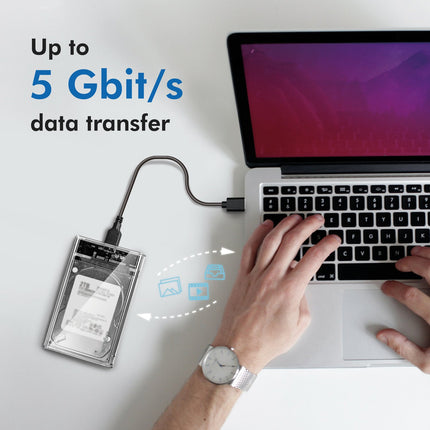 Externí box na pevný disk 2.5" SATA USB 3.0, bezšroubové provedení, průhledný