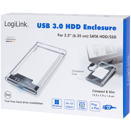 Externí box na pevný disk 2.5" SATA USB 3.0, bezšroubové provedení, průhledný
