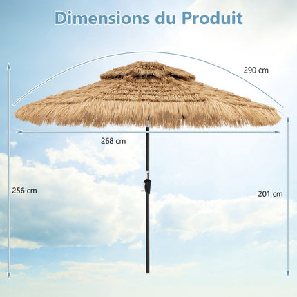 Hawaiian Style Patio Umbrella, 270 cm, Solar LED Lights