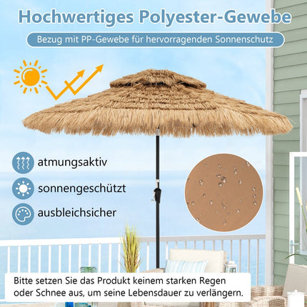 Hawaiian Style Patio Umbrella, 270 cm, Solar LED Lights