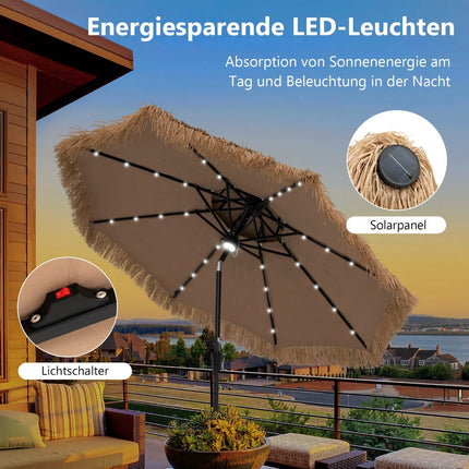 Hawaiian Style Patio Umbrella, 270 cm, Solar LED Lights