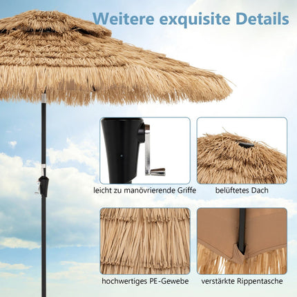 Hawaiian Style Patio Umbrella, 270 cm, Solar LED Lights