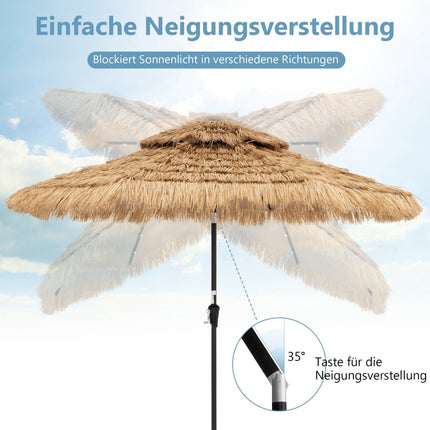 Hawaiian Style Patio Umbrella, 270 cm, Solar LED Lights