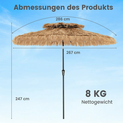 Zahradní slunečník Tiki v havajském stylu, 247 cm, PE sláma