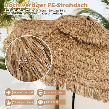 Hawaiianischer Tiki-Sonnenschirm, 299cm PE-Stroh, Neigung verstellbar