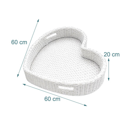 Herzförmiges schwimmendes Pool-Tablett, Weiß, PE-Rattan