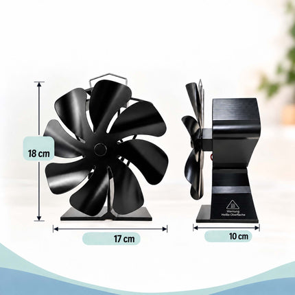 Heat-Powered Stove Fan with Flue Pipe Thermometer, 8 Blades, Black
