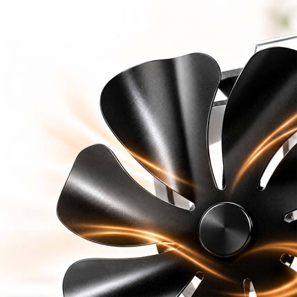 Heat-Powered Stove Fan with Twin Motor and Thermometer, 16 Blades, Black