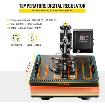 Heat Press Machine 15x15, 5-in-1 Swing Away Kit