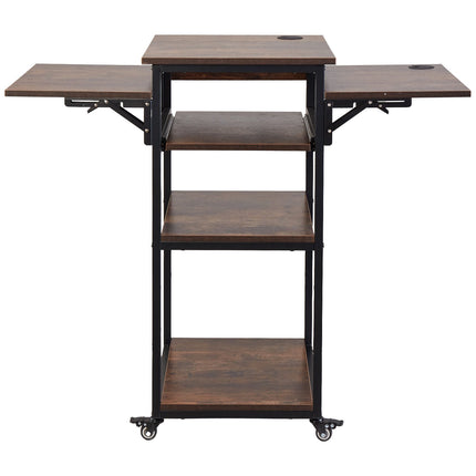 Heat Press Table with Charging Station, 4 Tier, Folding, Brown