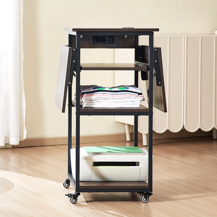 Heat Press Table with Charging Station, 4 Tier, Folding, Brown