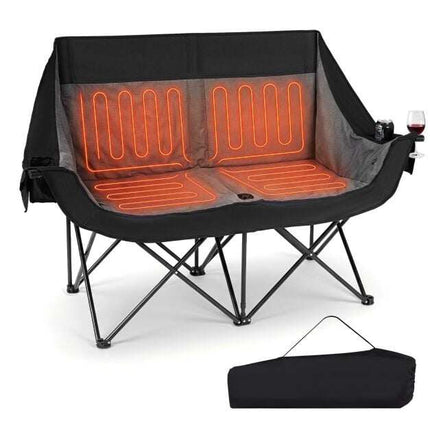 Heated Double Camping Chair with 4 Heating Zones & Wine Holders
