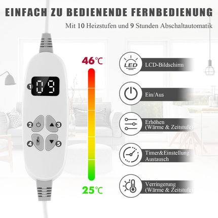 Beheizte Heizdecke, 9 Heizstufen, 9h-Timer