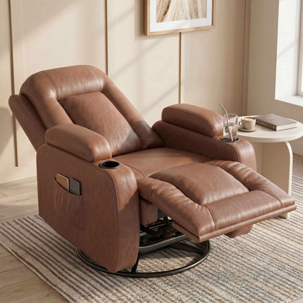 Heated Massage Recliner Chair with Footrest, Light Brown