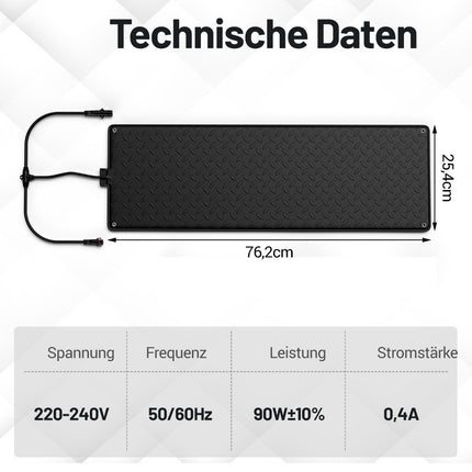 Heated Snow Melting Mat, 25.5x76 cm, Connects 18 Mats