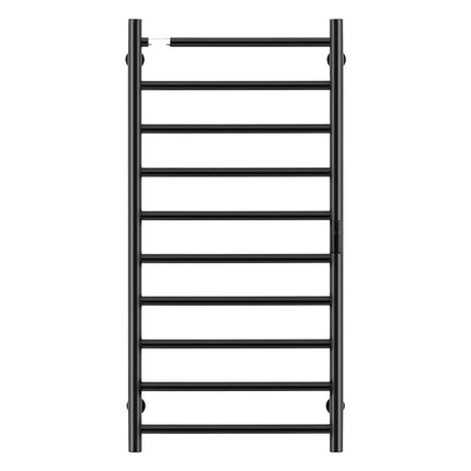 Heated Towel Rack, Wall Mount, 10-Bar, Timer, Black