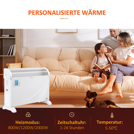 Electric fan heater, 2000W, 3 settings, Timer, White