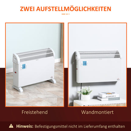 Electric fan heater, 2000W, 3 settings, Timer, White