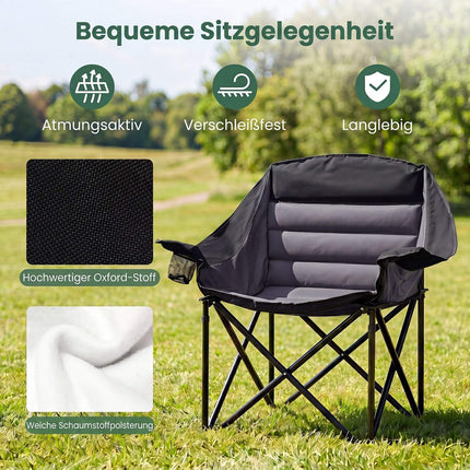 Heavy Duty Black Camping Chair with Padded Seat & Cup Holder