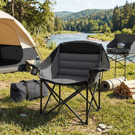 Heavy Duty Black Camping Chair with Padded Seat & Cup Holder