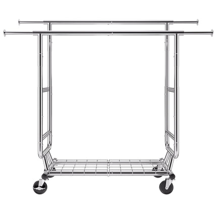 Heavy Duty Clothes Rack, Double Rod, Adjustable, Rolling