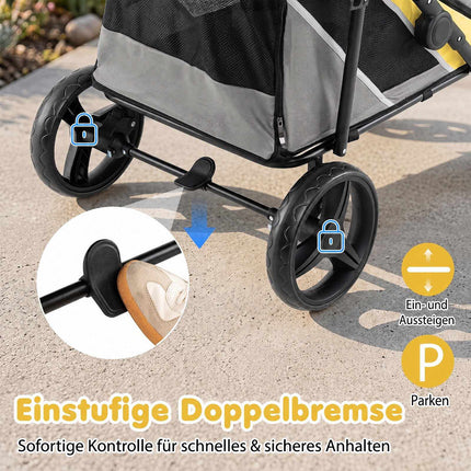 Heavy Duty Dog Stroller with Foot Brake, Yellow, 220 lbs Capacity