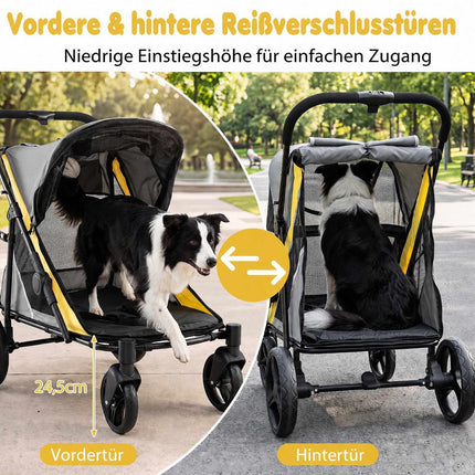 Heavy Duty Dog Stroller with Foot Brake, Yellow, 220 lbs Capacity